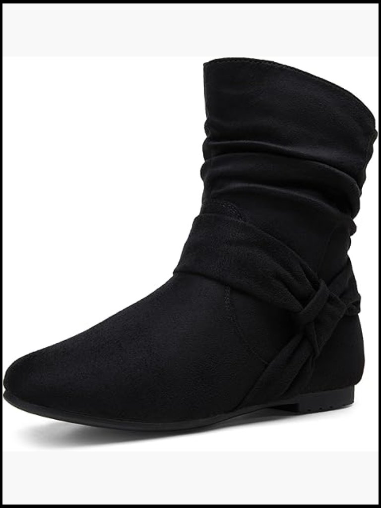 Slouch Ankle Flat Boots Fashion Low Heel Zipper Booties Chic Comfort